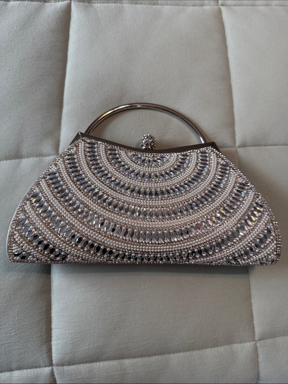 T.J.Maxx Silver Crystal Beaded Evening Clutch
